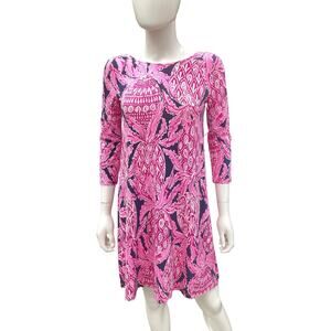 Lilly Pulitzer Dress Women’s Size S Stretchy 3/4 Sleeve Back With Cut Outs Pink